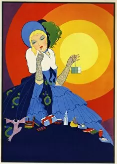 Choosing Gallery: Woman with many presents, in Art Deco style
