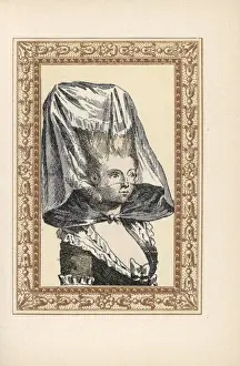 Pulcinella Prints: Woman in a Pulcinella bonnet with veil tied at the throat