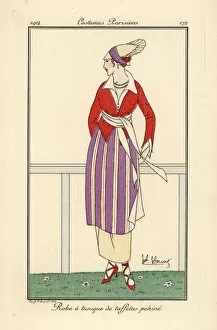 Images Dated 10th April 2019: Woman at racetrack in dress with striped pekine