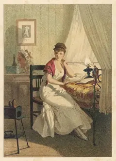 Lamplight Prints: Woman reading a book in her bedroom