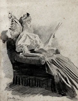 Images Dated 24th February 2014: Woman reading by Fortunino Matania