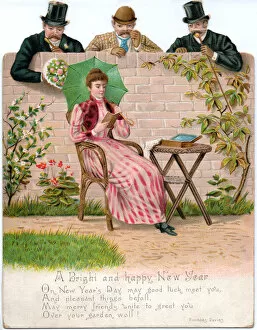 Images Dated 5th October 2017: Woman reading on a reversible New Year card