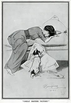 Concern Prints: Woman reads the news of a great British victory, WW1