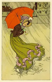 Winds Prints: Woman with red umbrella