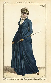 Woman in riding outfit with beaver-skin hat, Paris, 1803