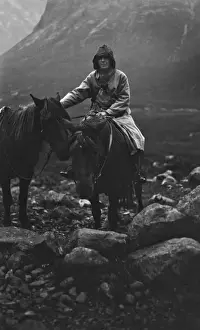 Skye Prints: Woman out riding, Portree, Isle of Skye, Scotland