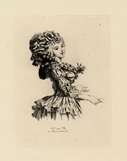 Antoinette Gallery: Woman in ringlets with large bonnet, era of Marie Antoinette