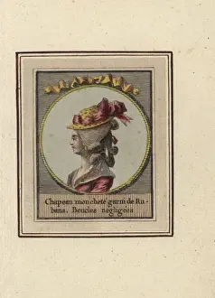 Coeffures Prints: Woman with ringlets in a polka-dotted hat, 1783