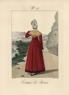 Crushed Prints: Woman of Rouen wearing an elegant bavolet with