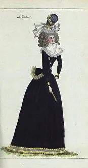 Lebrun Tossa Prints: Woman in royal blue caraco and skirt, 1790