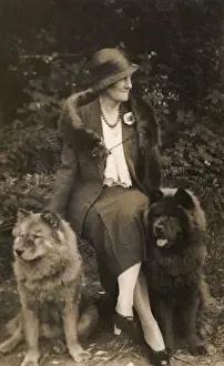 Samoyed Prints: Woman with two Samoyed dogs