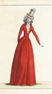 Woman in scarlet gown and petticoat, 1791