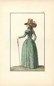 Woman in a sea-green redingote with two collars, 1787