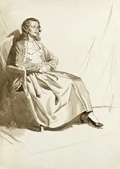 Silken Prints: Woman seated in evening dress
