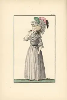 Gauze Prints: Woman in see-through muslin shirt dress, 1788