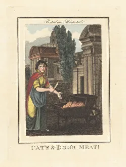 Edward Edwards Prints: Woman selling pet food in front of Bethlem Hospital, London, 180