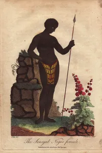 Senegal Prints: A woman of Senegal holding a spear