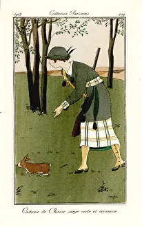 Images Dated 18th April 2019: Woman with shotgun in hunting outfit of green