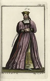 Silesia Prints: Woman of Silesia, in golden crown and silk dress, 1577