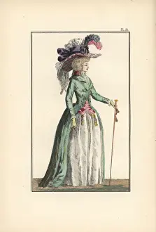 Versailles Prints: Woman in a silk redingote and straw hat with