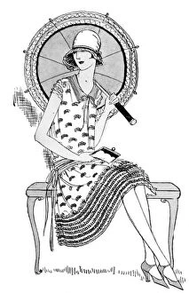 Images Dated 6th September 2016: Woman sits with parasol