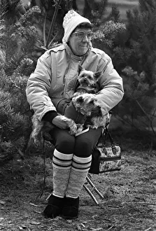Images Dated 4th September 2019: A woman sitswith her two small dogs, Cannock Chase Forest