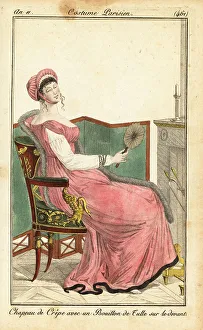 Carle Vernet Prints: Woman sitting on an Empire chair in a parlour, Paris, 1803