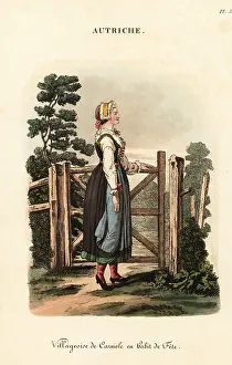 Slovenia Prints: Woman of Slovenia in summer festival dress, 18th century