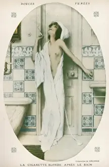 Woman Smokes after Bath