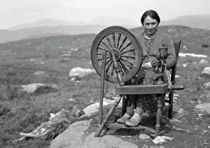 Spinning Collection: Woman with spinning wheel, Isle of Harris, Scotland