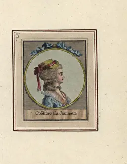 Coeffures Prints: Woman in straw hat tied with a ribbon called