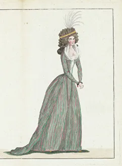 Lebrun Tossa Prints: Woman in striped gown and petticoat, 1790