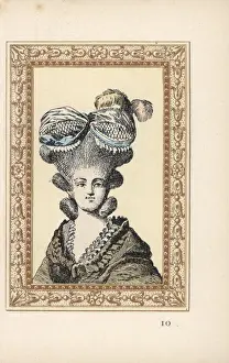 Laubadere Prints: Woman in the Suzanne bonnet with lace, ribbons and plumes