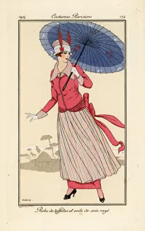 Velours Prints: Woman in taffeta dress with striped silk apron
