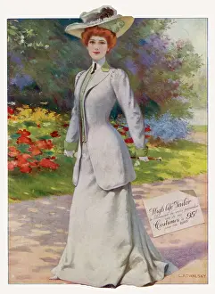 Turned Prints: Woman in tailor-made jacket and skirt