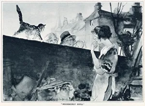 Rubbish Prints: A woman talks to three people separated from her by a fence. Date: 1933