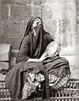 Tambourine Prints: Woman with tambourine, Cairo, Egypt, circa 1880s
