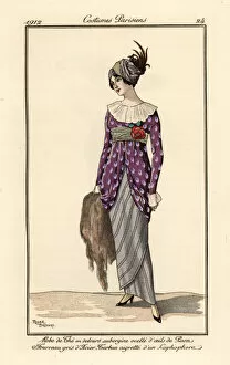 Adrien Gallery: Woman in tea gown, sheath dress and turban, 1912