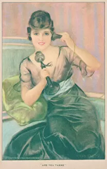 Woman on the telephone, postcard