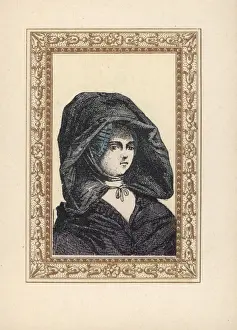 Octave Prints: Woman in the Teresa coiffure with large hood over a bonnet