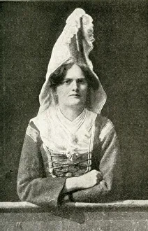 Images Dated 28th August 2018: Woman in traditional headdress, Normandy, Northern France