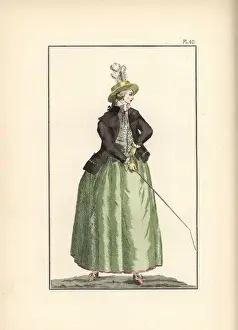 Collars Prints: Woman in traveling clothes for riding a cabriolet, 1787