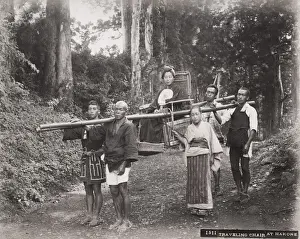 Woman in a travelling chair, sedan chair, Hakone, Japan