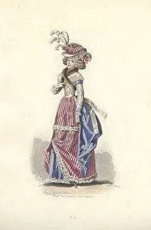 Images Dated 27th January 2019: Woman in tricolor outfit, era of Marie Antoinette