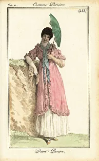 Carle Vernet Prints: Woman with unusual angled parasol, July 1803