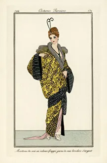Images Dated 9th April 2019: Woman in velvet evening coat with silver silk embroidery