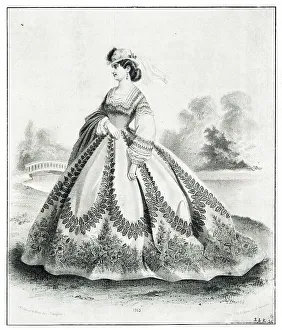 Crinoline Prints: Woman out walking in a crinoline dress