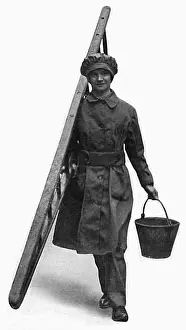 Buckets Prints: Woman war-time window-cleaner, WW1