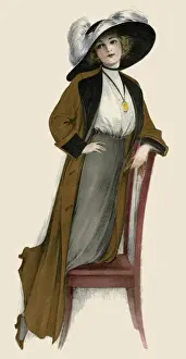 Blouse Prints: Woman wear a merry widow hat and Plumes