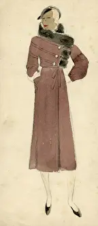 Dryden Prints: Woman wearing aubergine overcoat 1930s